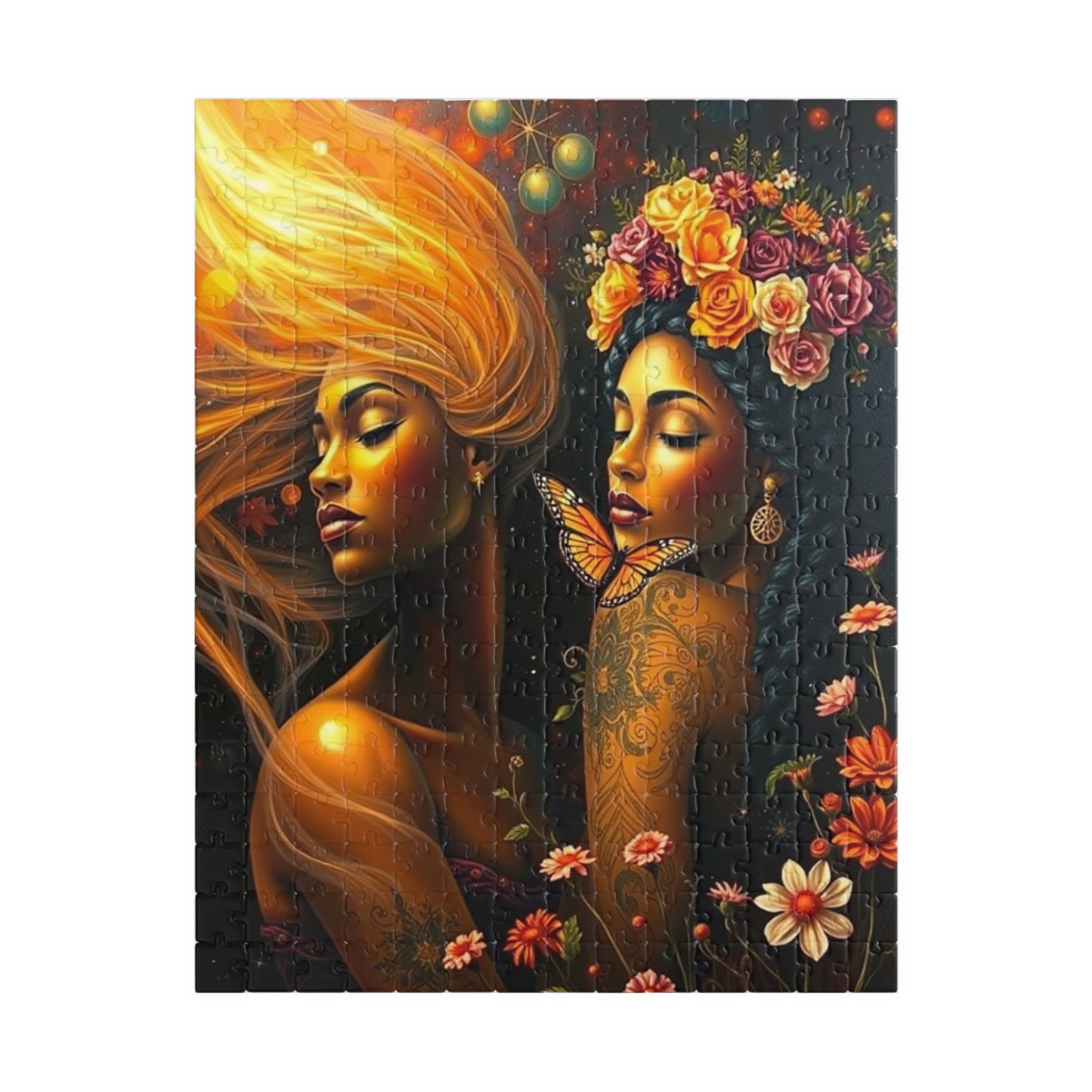 Black Woman Jigsaw Puzzle, Cosmic Floral Black Art, African American Family Game Brain Teaser Mindfulness Activity, Afrocentric Gift Friend 252 pcs (Vertical) Puzzle The Puzzle Chest