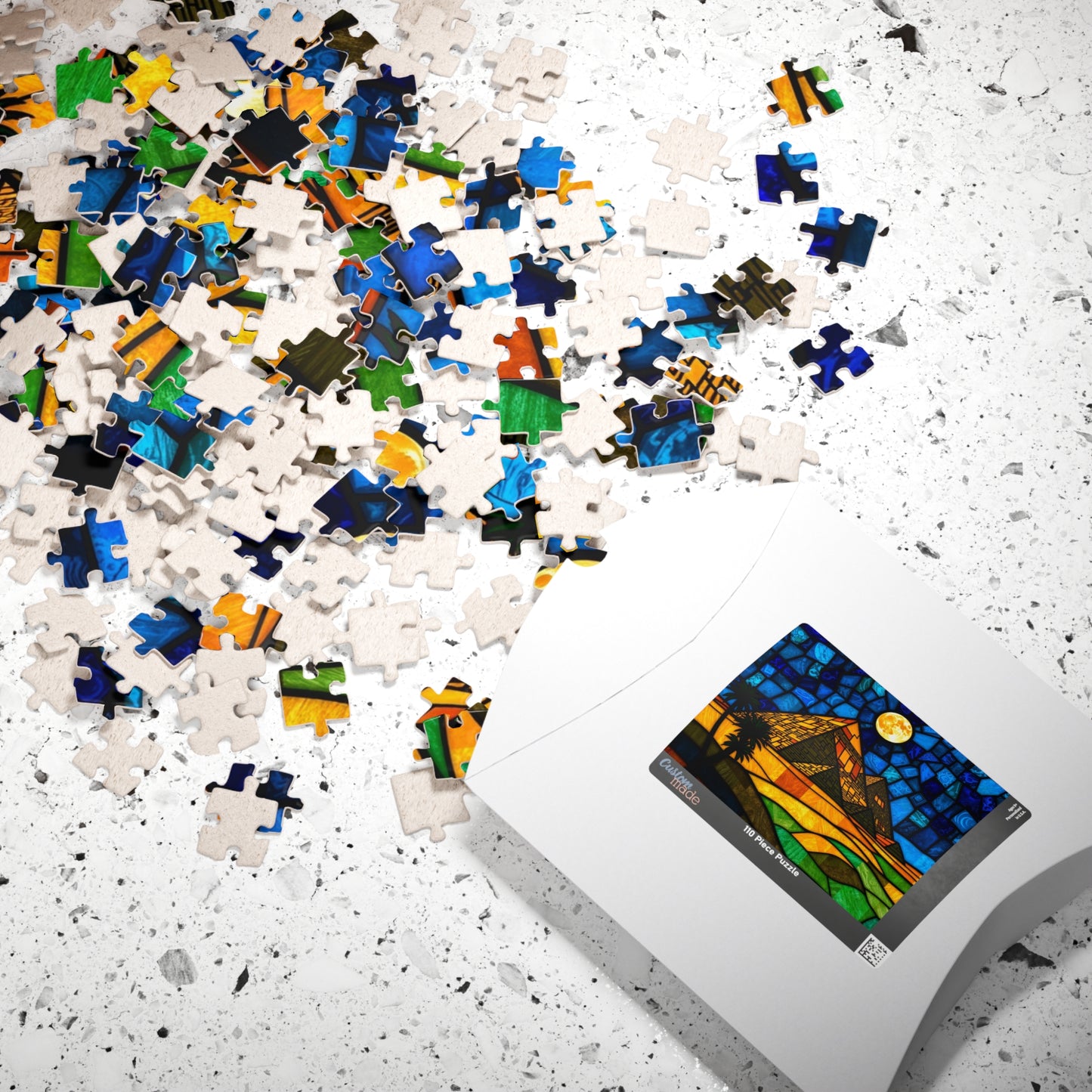 Stained Glass Pyramids of Giza Jigsaw Puzzle, Mosaic Style Starry Night, 110 252 520 1014-Piece, Egyptian Travel Hobby, Puzzle Lover Gift Puzzle The Puzzle Chest