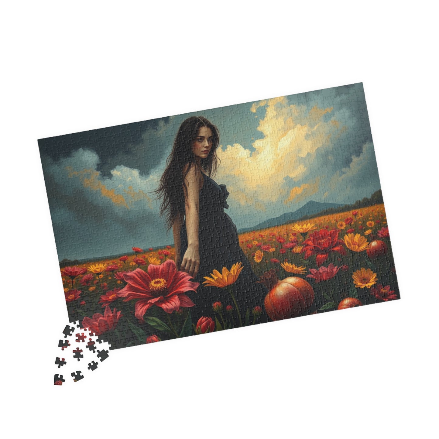 Gothic Floral Jigsaw Puzzle, Lone Figure in Flower Field Dark Fantasy Art Puzzle for Adult, Indoor Leisure Activity, Gift for Family Friends Puzzle The Puzzle Chest