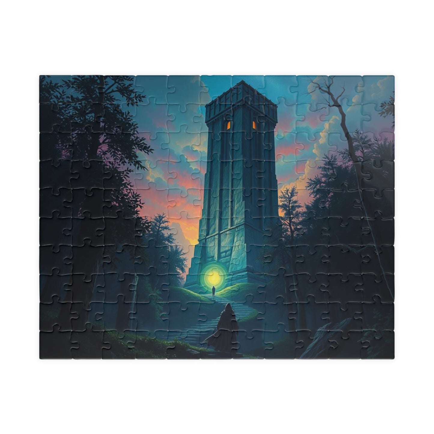 The Seeker Jigsaw Puzzle for Adults - Mystical Tower in Twilight Forest, Gothic Puzzle, Gothic Art Print, Dark Fantasy Gift for Puzzle Lover 110 pcs (Horizontal) Puzzle The Puzzle Chest