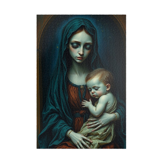 Sorrowful Mother and Child Puzzle - Gothic Art Jigsaw Game 110, 252, 520, 1014-piece, Home Decor, Best Unique Gift, Family Time, Art Lovers 1014 pcs (Vertical) Puzzle The Puzzle Chest