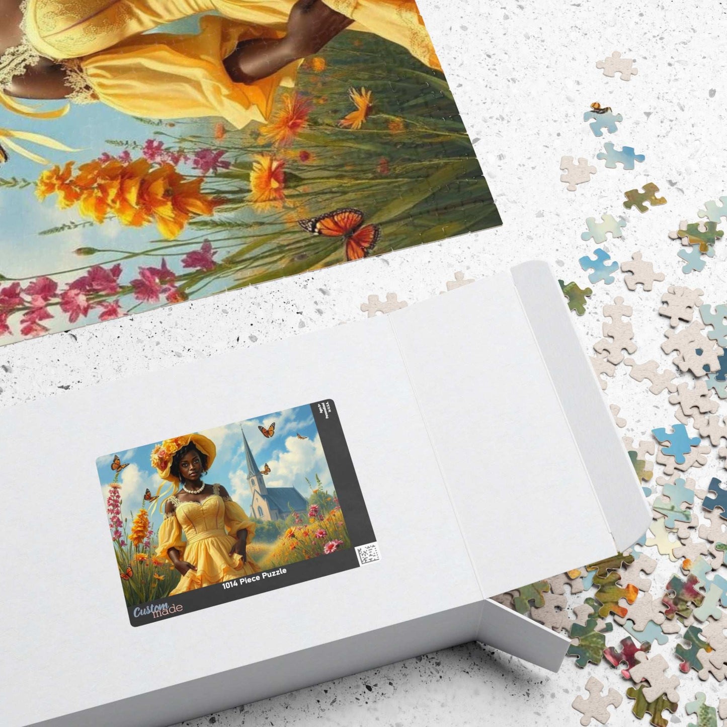 Victorian Puzzle - Black Woman in Ornate 19th-Century Dress in Wildflower Field, Afrocentric Art Puzzle The Puzzle Chest
