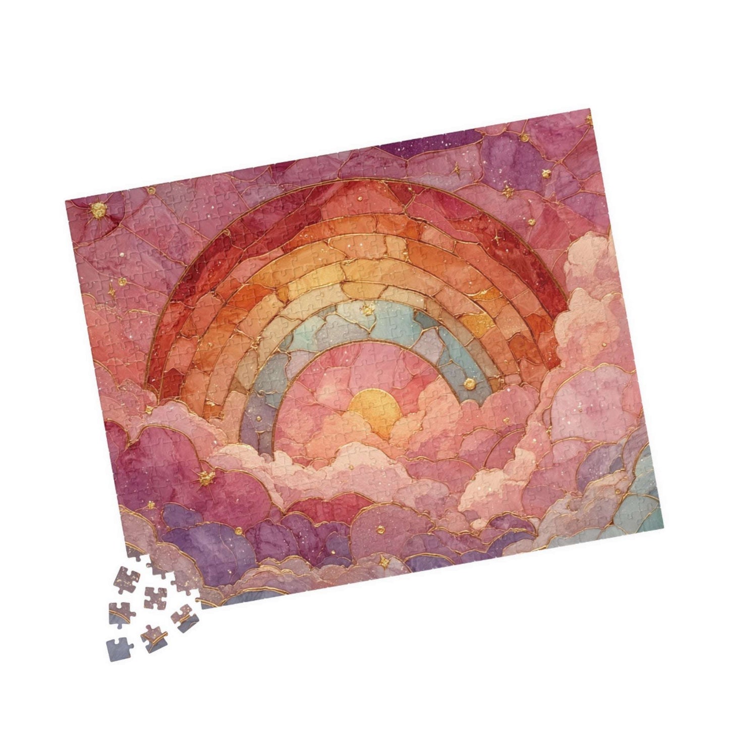 Abstract Rainbow Cloud Jigsaw Puzzle - Stained Glass Style, Pastel Colors 520 pcs (Horizontal) Puzzle The Puzzle Chest