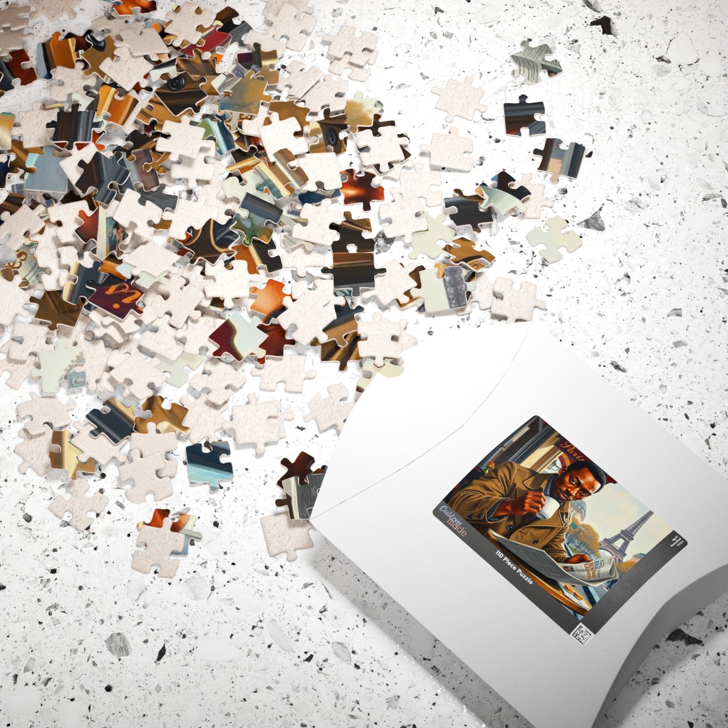 Parisian Café Puzzle - Black Man Reading a Newspaper | Relaxing Jigsaw Game, Puzzle Lover Gift for Friends, Home Entertainment, Family Fun Puzzle The Puzzle Chest