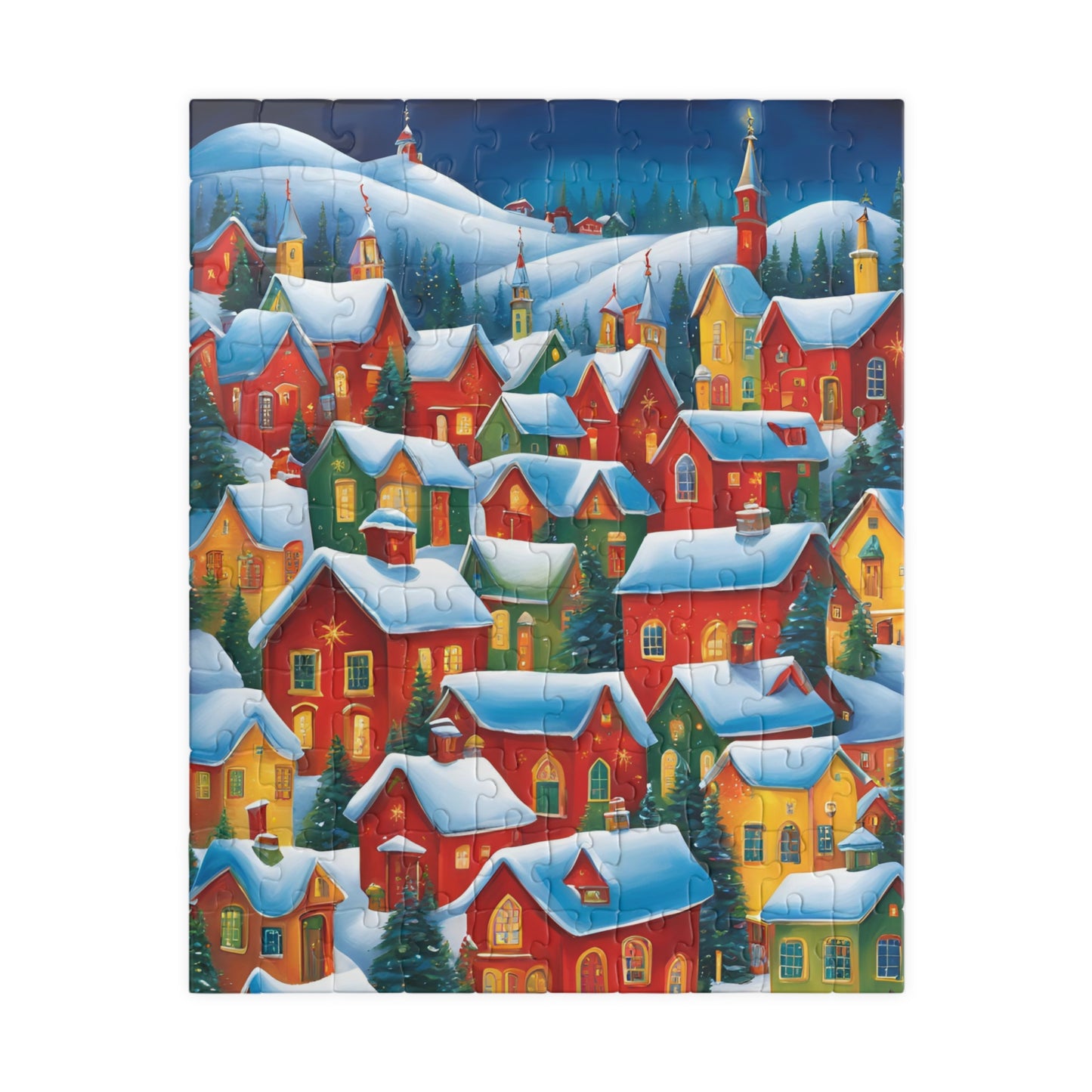 Colorful Winter Village Jigsaw Puzzle - Snow Capped Roofs 110 pcs (Vertical) Puzzle The Puzzle Chest