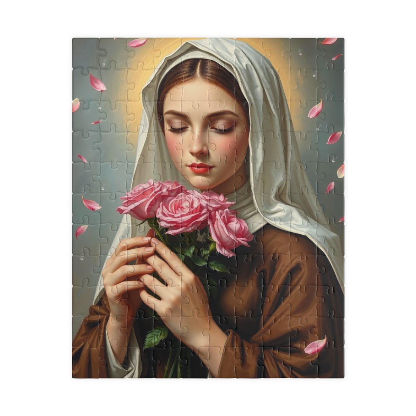 Puzzle, Saint Therese of Lisieux Holding Pink Roses, Adult Jigsaw Game, Religious Art, Meditation Activity, Christian Gift, Holiday Present 110 pcs (Vertical) Puzzle The Puzzle Chest