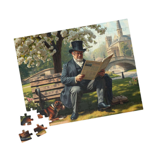 Victorian Gentleman Reading Newspaper in Park - 19th Century Pastoral Scene Jigsaw Puzzle 110 pcs (Horizontal) Puzzle The Puzzle Chest