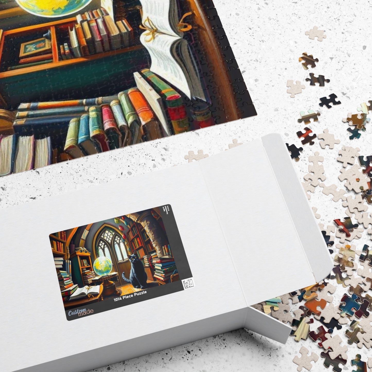 Cat Lover's Fantasy Puzzle, Cozy Gothic Library Scene, 110/252/520/1014-Piece Jigsaw, Gift for Cat Enthusiast, Home Décor, Fun Activity The Puzzle Chest