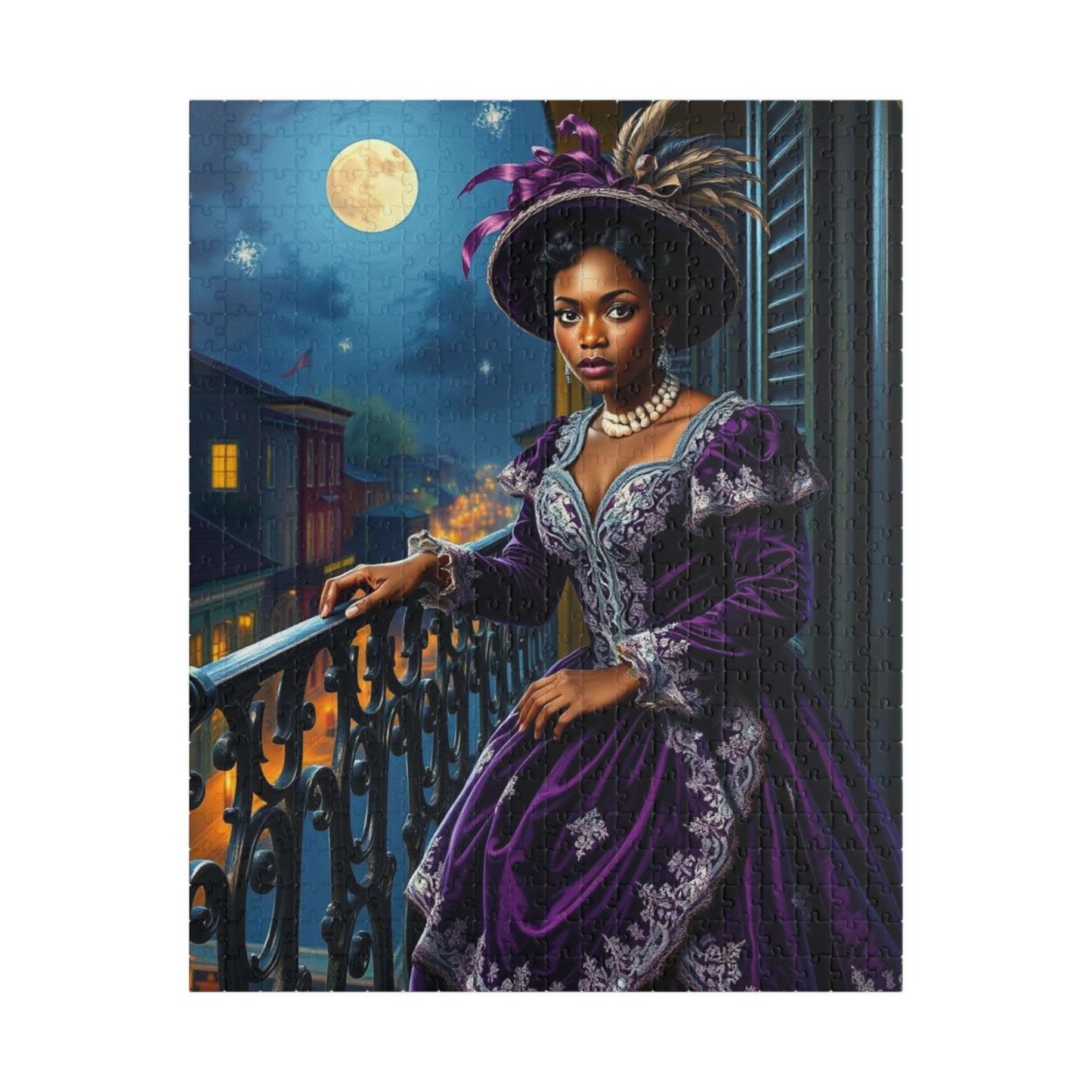 Mystical Moonlit Jigsaw Puzzle - Victorian Black Woman, African American Art Puzzle The Puzzle Chest