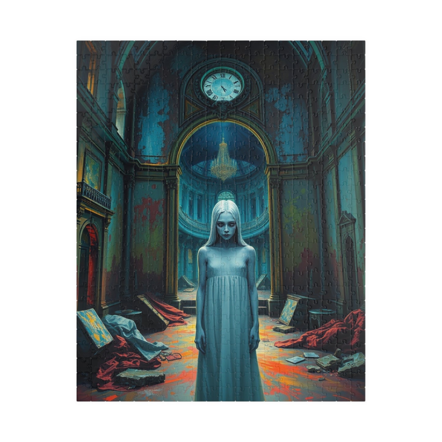 Gothic Puzzle, 110-1014 Piece, Grand Manor in Ruins with Pale Figure, Sorrowful Eyes, Adult Jigsaw Game, Halloween Decor, Haunted Mansion 520 pcs (Vertical) Puzzle The Puzzle Chest