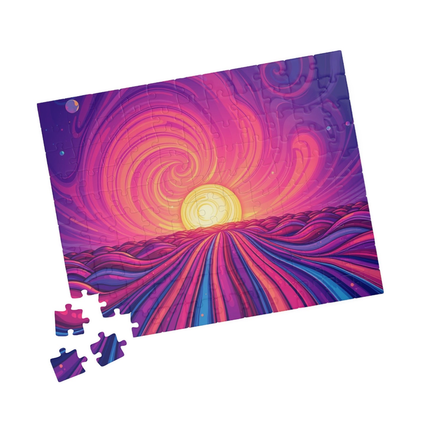 Abstract Sunrise Jigsaw Puzzle, Swirling Sun Illustration, Colorful Horizon for Puzzle Lovers Art Enthusiasts Hobbyists, Best Unique Gift Puzzle The Puzzle Chest