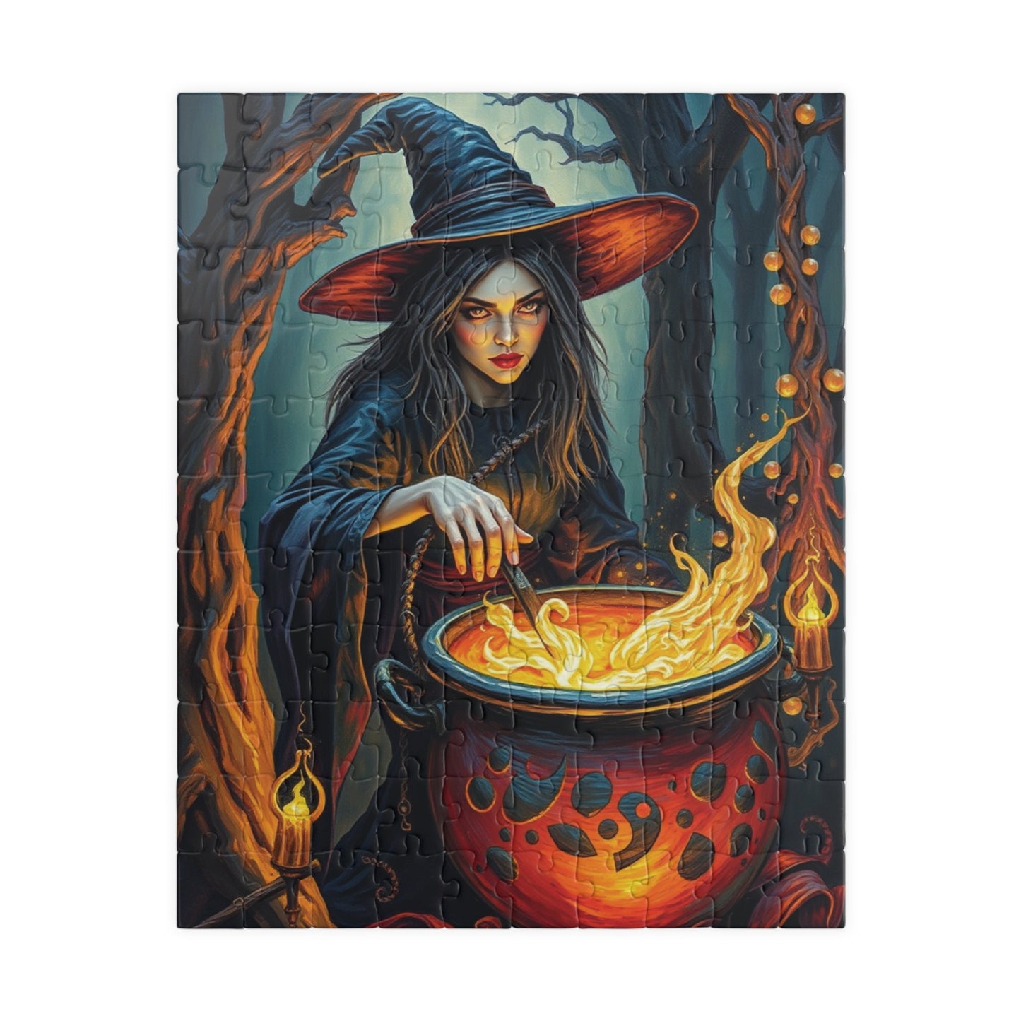 Gothic Forest Witch Puzzle, Bubbling Cauldron Twisted Trees Magical Runes, Eerie Night Scene Adult Jigsaw Game, Halloween, Puzzle Lover Gift 110 pcs (Vertical) Puzzle The Puzzle Chest