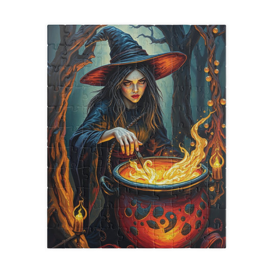Gothic Forest Witch Puzzle, Bubbling Cauldron Twisted Trees Magical Runes, Eerie Night Scene Adult Jigsaw Game, Halloween, Puzzle Lover Gift 110 pcs (Vertical) Puzzle The Puzzle Chest