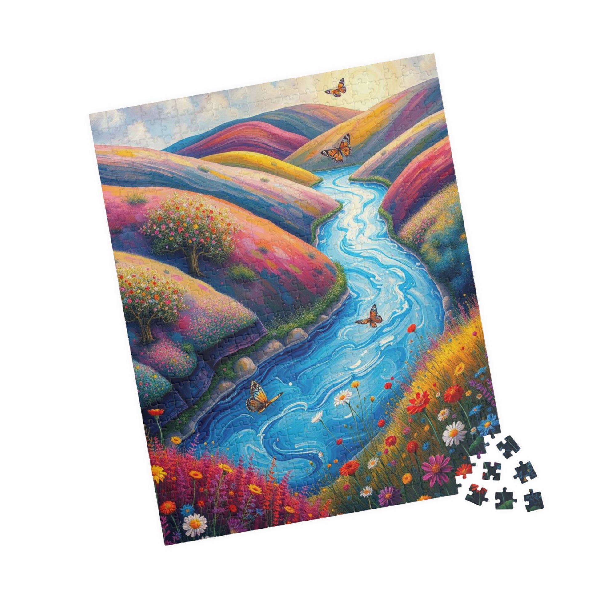 Valley Whispers - River Through Candy Hill Jigsaw Puzzle Collection, Beautiful Nature Puzzle, Colorful Landscape Art, Puzzle Lover Gift, Family Fun, 110/252/520/1014 520 pcs (Vertical) Puzzle The Puzzle Chest