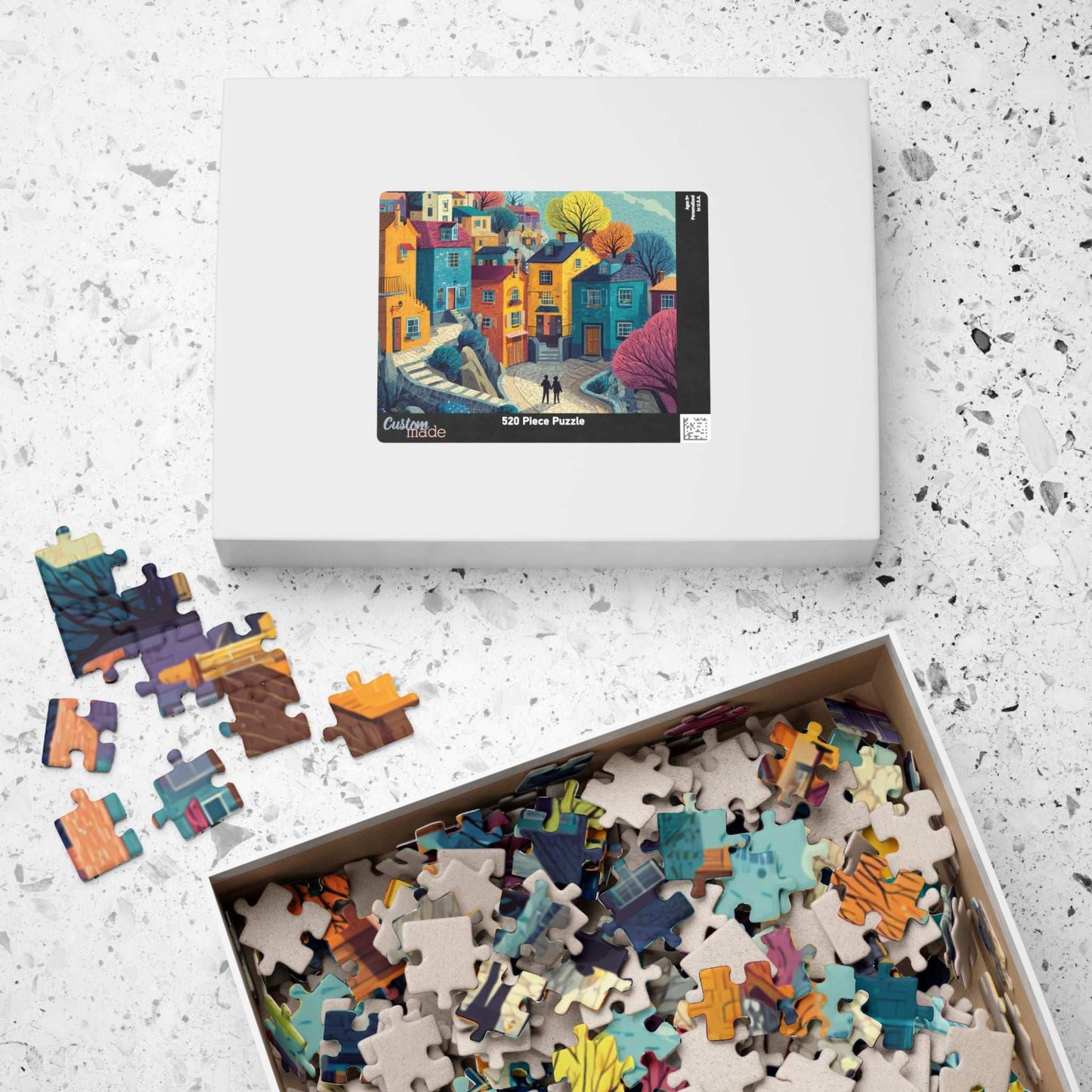 Bright Cheerful Town Jigsaw Puzzle – Artistic Houses, Winding Path, and Whimsical Neighborhood Landscape Puzzle The Puzzle Chest