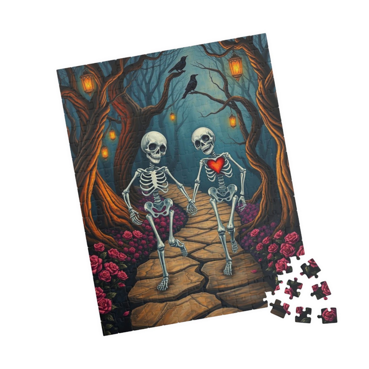 Spooky Romance Skeleton Puzzle for Adults, Perfect for Halloween Couples Night Family Fun Unique Gothic Gift for Puzzle Enthusiast
