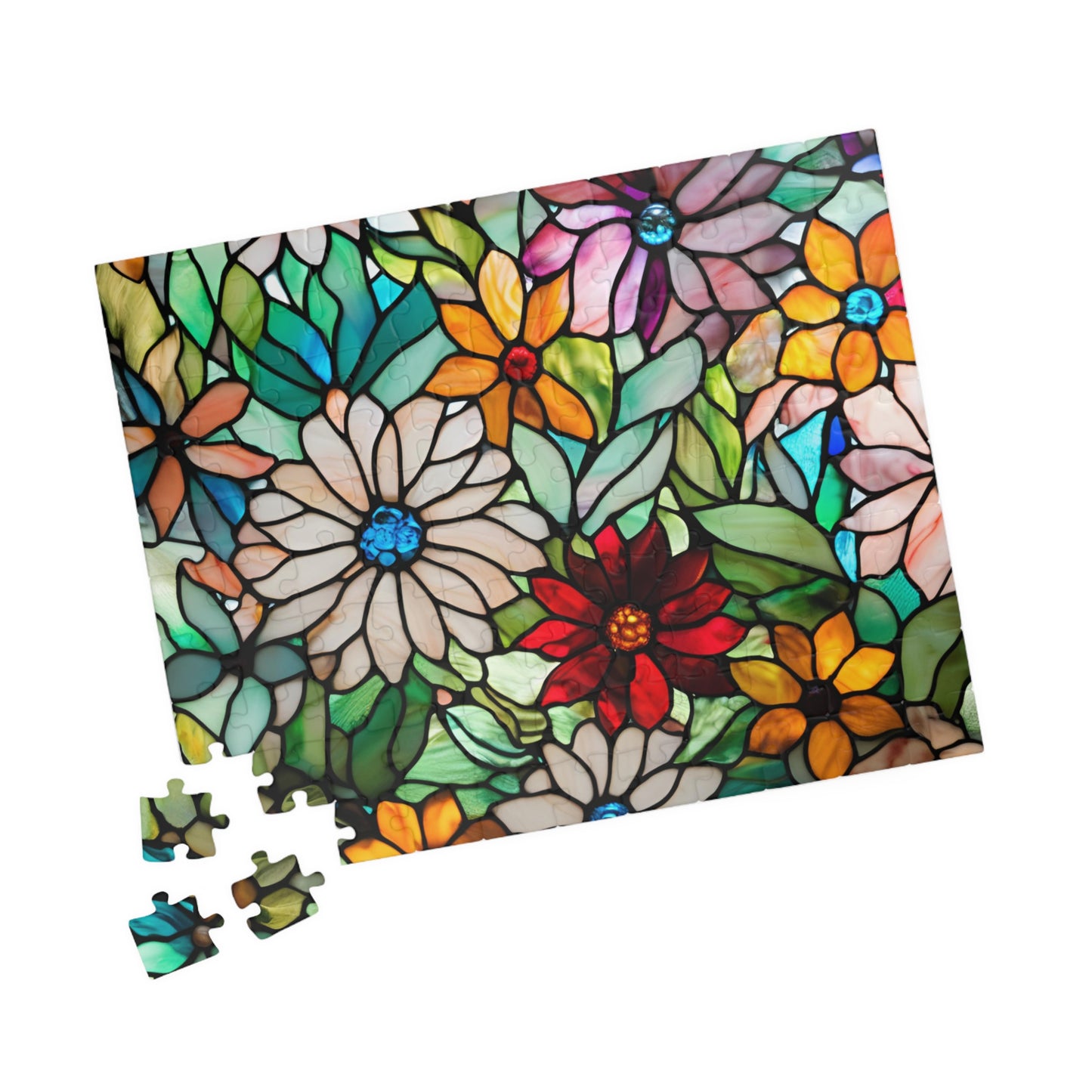 Floral Stained Glass Puzzle, Colorful Art Jigsaw Game for Adults, Puzzle Lover Gift for Friend, Family Game Night, Mindful Activity Puzzle The Puzzle Chest