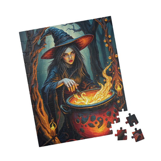 Gothic Forest Witch Puzzle, Bubbling Cauldron Twisted Trees Magical Runes, Eerie Night Scene Adult Jigsaw Game, Halloween, Puzzle Lover Gift Puzzle The Puzzle Chest