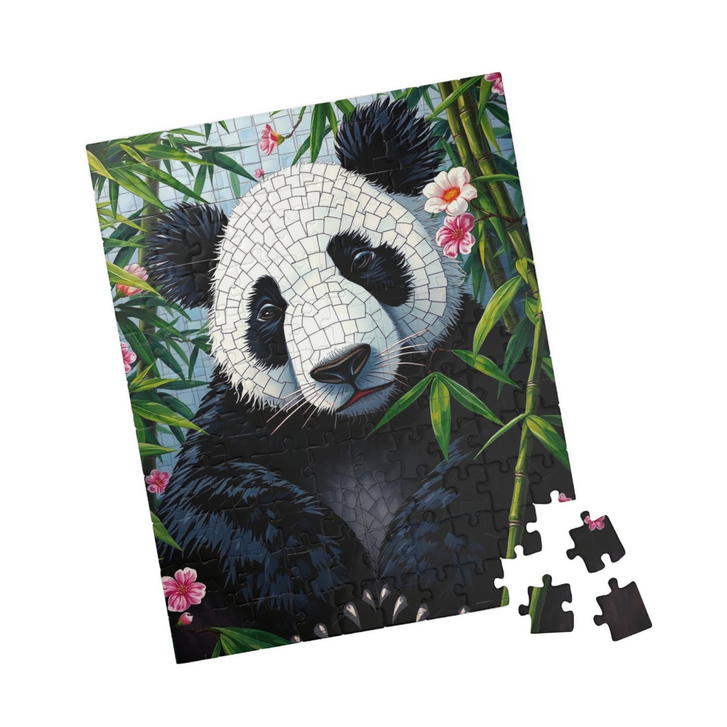 Peaceful Panda Mosaic Puzzle, Artistic Black and White Panda with Bamboo and Flowers Jigsaw Game, Nature Wildlife Theme, Animal Lover Gift Puzzle The Puzzle Chest