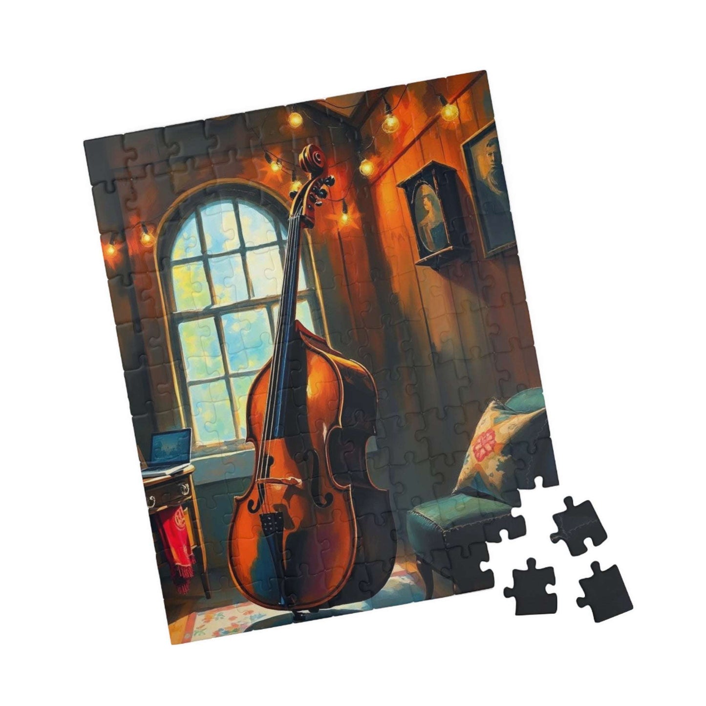Cello and Tea Time Jigsaw Puzzle - Music Instrument Theme, Musical Puzzle Gift for Musician, Music Lover and Teacher, Birthday or Holiday