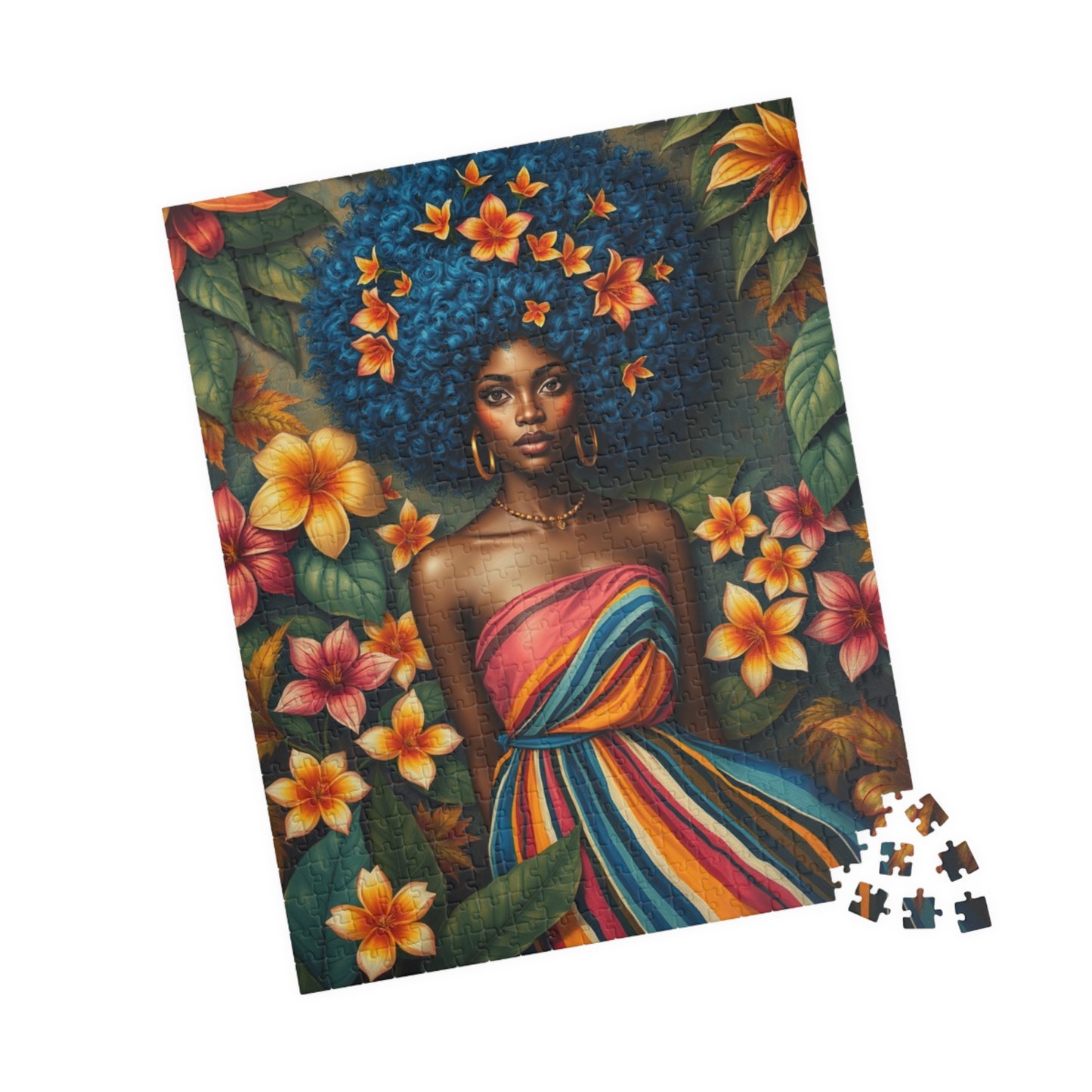 Vibrant Floral Black Art Puzzle, African American Woman Jigsaw Game, Afrocentric Gift for Puzzle Lover, Mindfulness Activity, Brain Teaser Puzzle The Puzzle Chest
