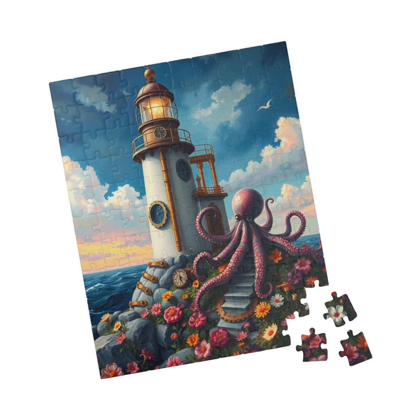 Whimsical Octopus Lighthouse Puzzle, 110 252 520 1014-piece Steampunk Animal Jigsaw, Fun Gift for Ocean Lovers, Family Game Night, Nautical Puzzle The Puzzle Chest