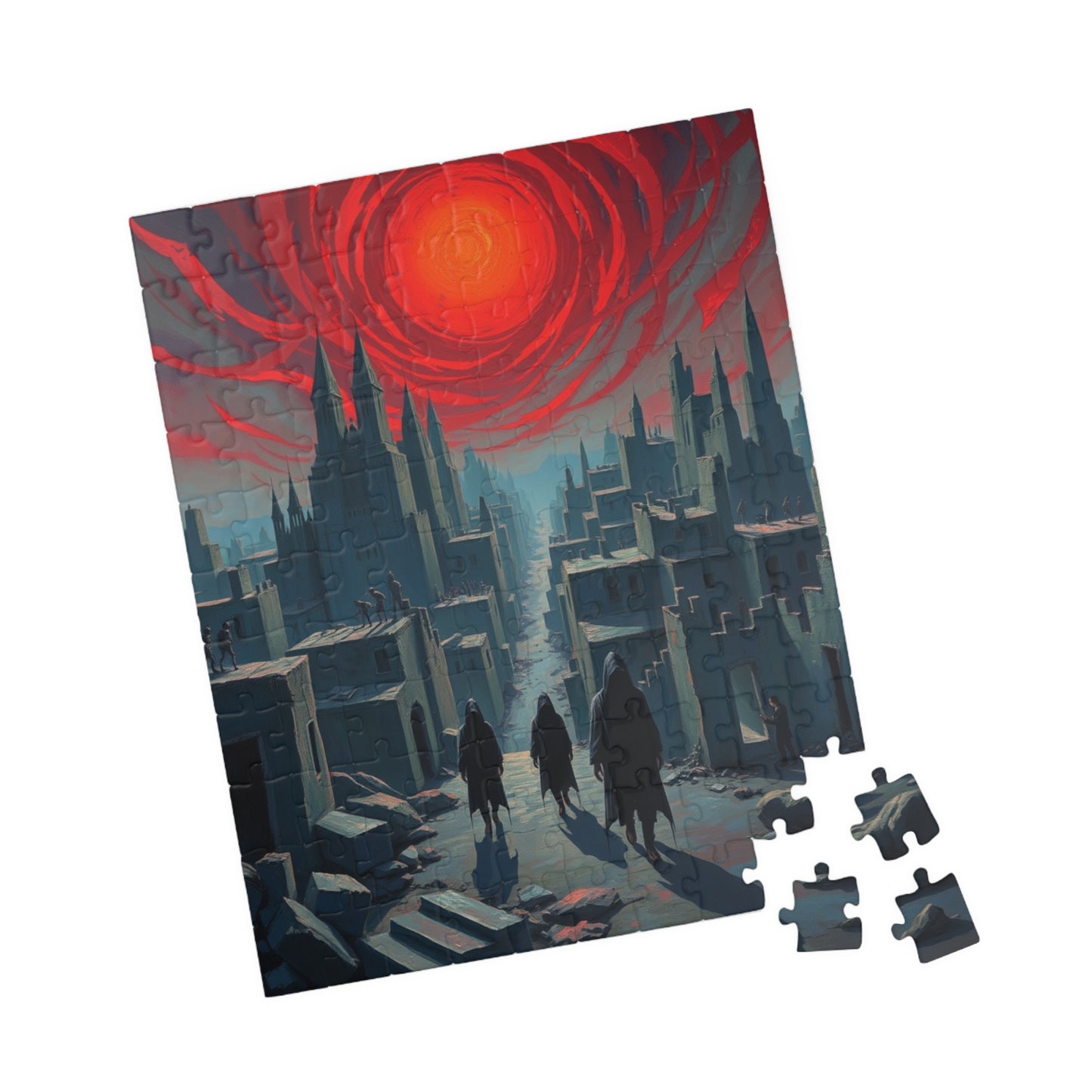 Gothic Puzzle - Desolate City Blood-Red Sky, 110-1014 Piece Jigsaw Game, Skeleton Figures, Hooded Wanderers, Spooky Dark Art, Giftable Puzzle The Puzzle Chest