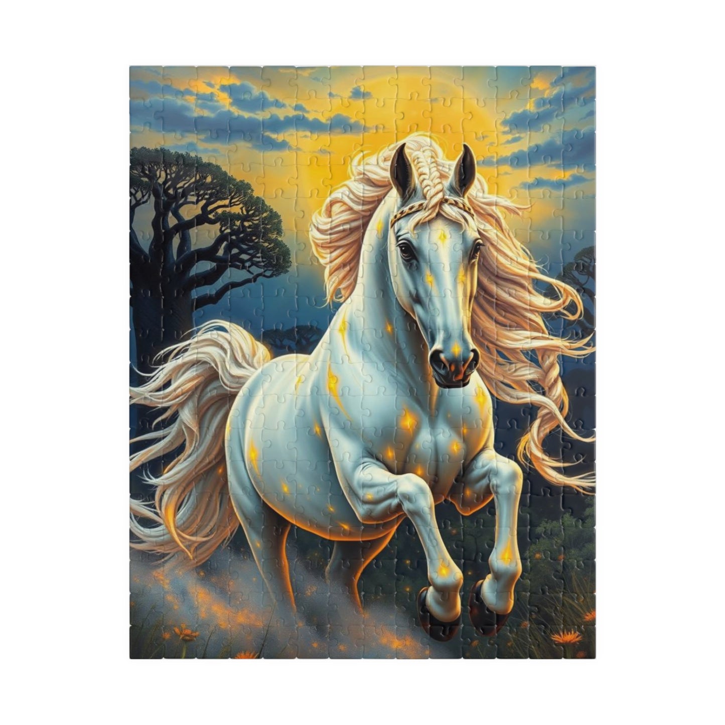 African Jungle White Horse Jigsaw Puzzle, Enchanting Horse Lover Gift for Friends, Family Game Night, Mindful Birthday Holiday Fun 252 pcs (Vertical) Puzzle The Puzzle Chest