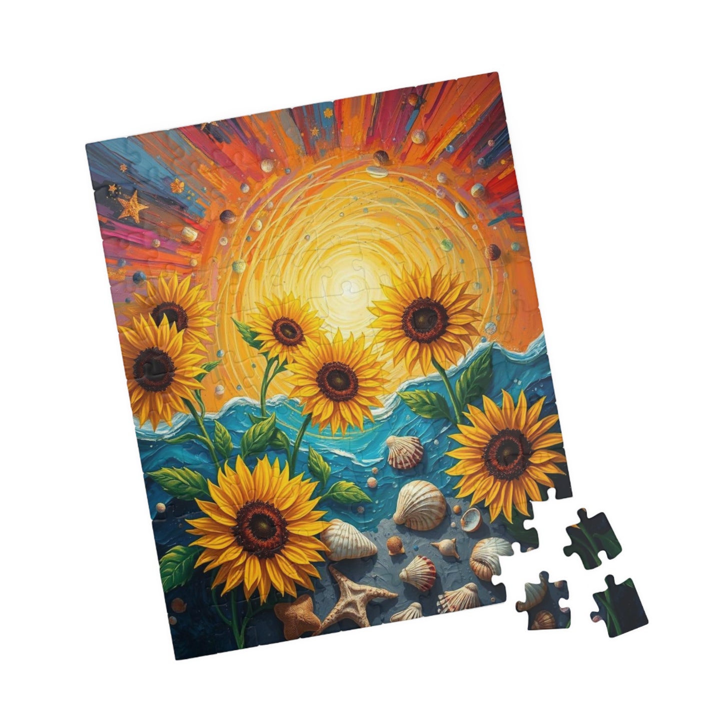 Sunflower and Seashell Jigsaw Puzzle, Colorful Sunset Beach Puzzle for Adults, Fun Indoor Activity, Puzzle Gift for Friends, Family Night Puzzle The Puzzle Chest