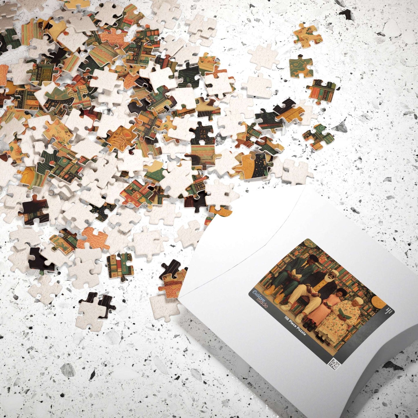 Black Art Jigsaw Puzzle - Afrocentric Community Library Scene with Family Reading Together, Thoughtful Holiday or Birthday Gift Puzzle The Puzzle Chest