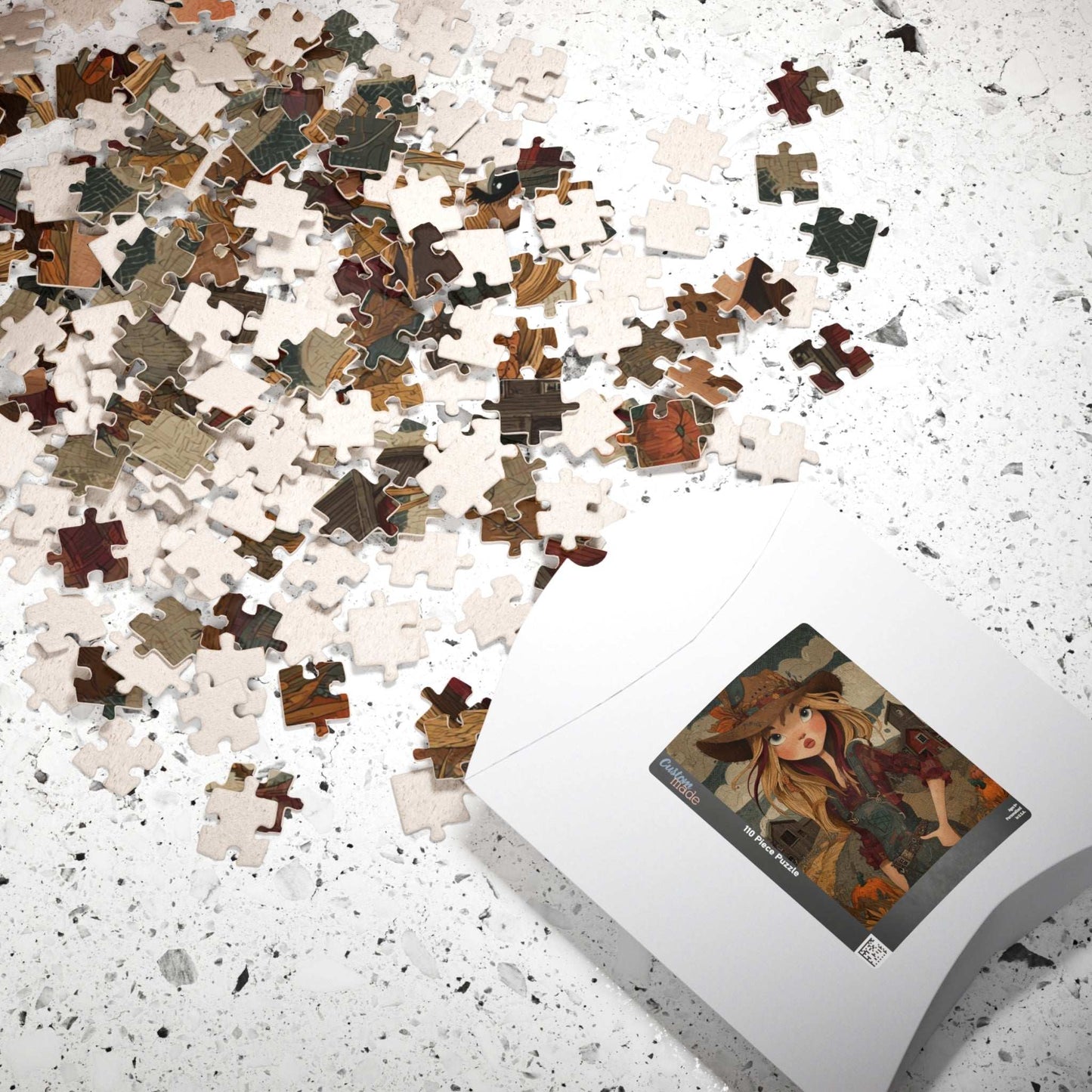 1990s Autumn Cowgirl Jigsaw Puzzle - Grunge Patchwork, Retro Cartoon-Style Illustration Farm Scene Puzzle The Puzzle Chest