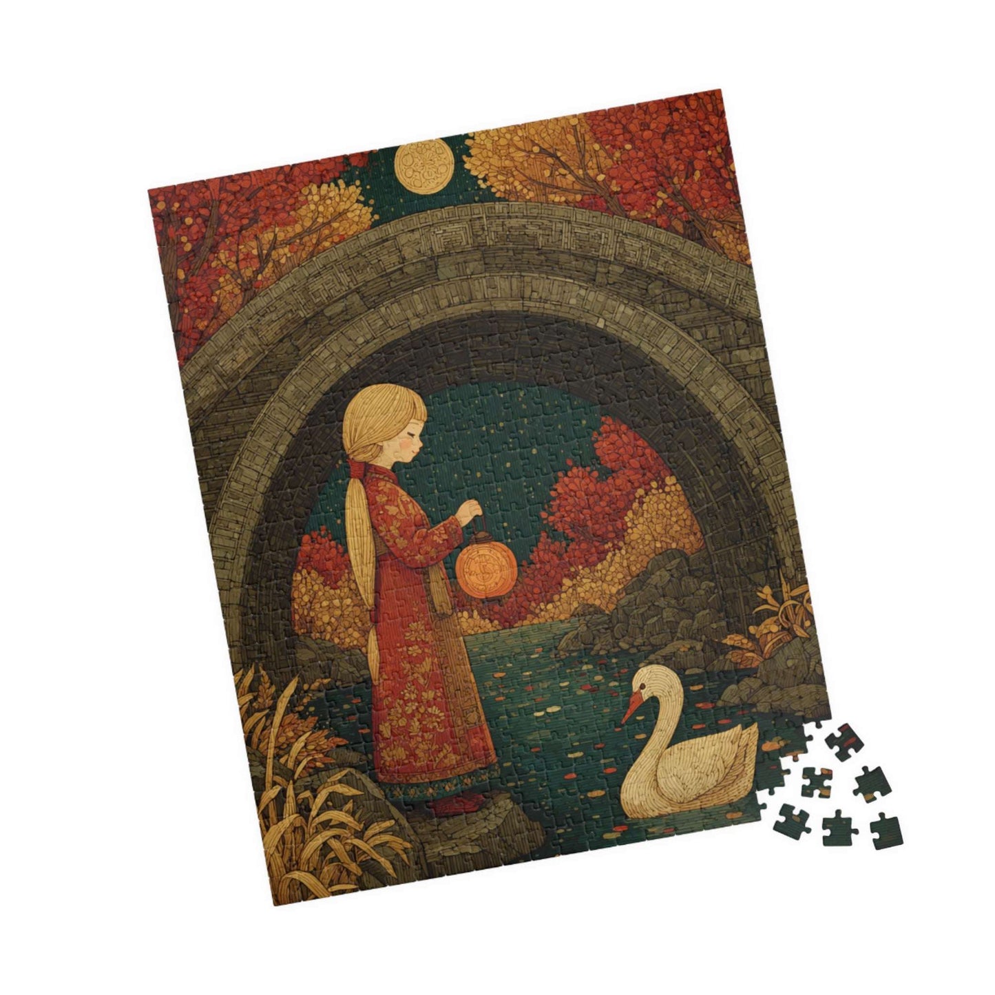 Autumn Pond Fairy-Tale Puzzle - Fall Landscape Girl and Ducklings Jigsaw Game for Family or Solo Fun, Puzzle Lover Gift, Brain Teaser 520 pcs (Vertical) Puzzle The Puzzle Chest