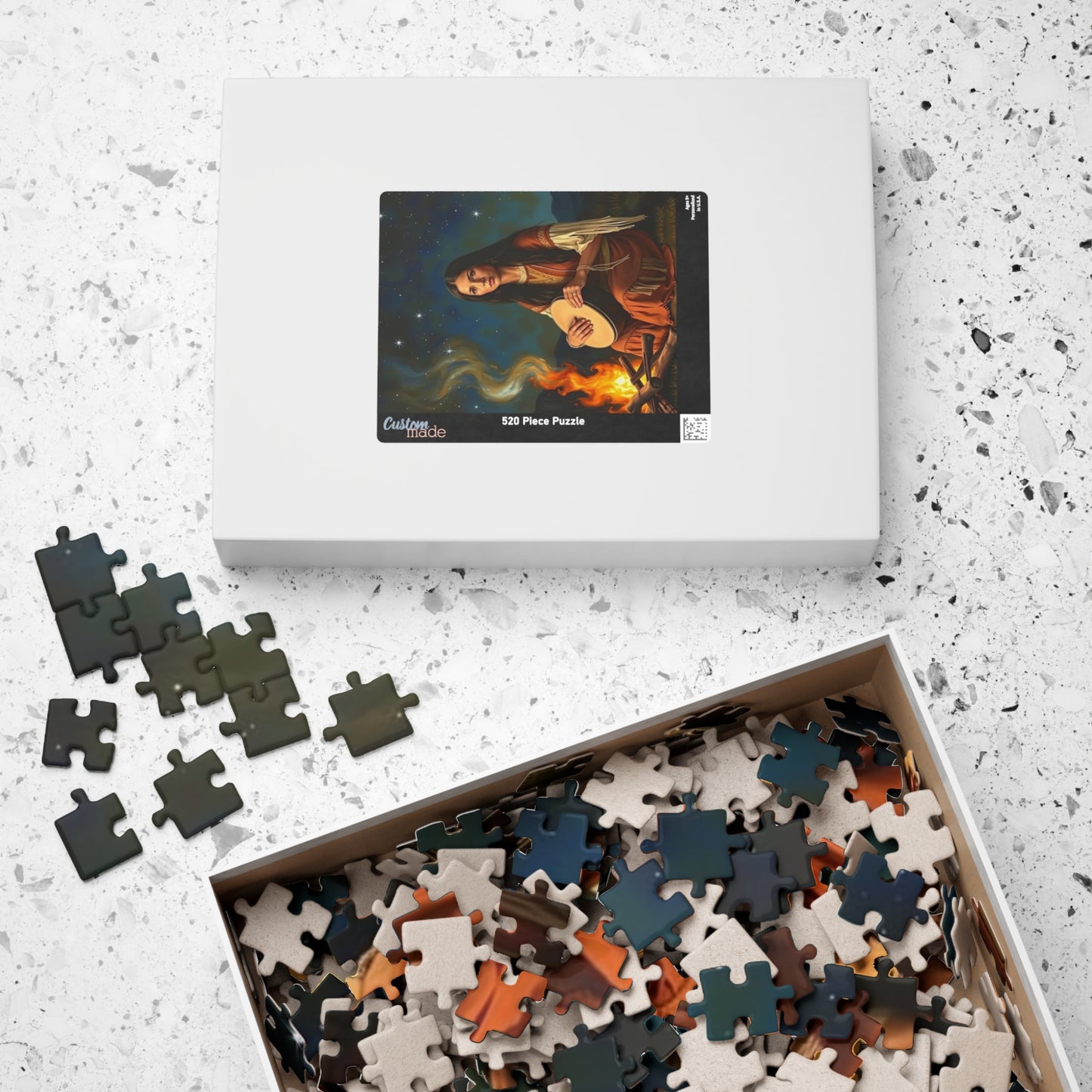 Native American Puzzle (110-1014 Piece), Indigenous Woman Campfire Night Sky Jigsaw Game, Traditional Creative Hobby, Unique Gift Puzzle The Puzzle Chest