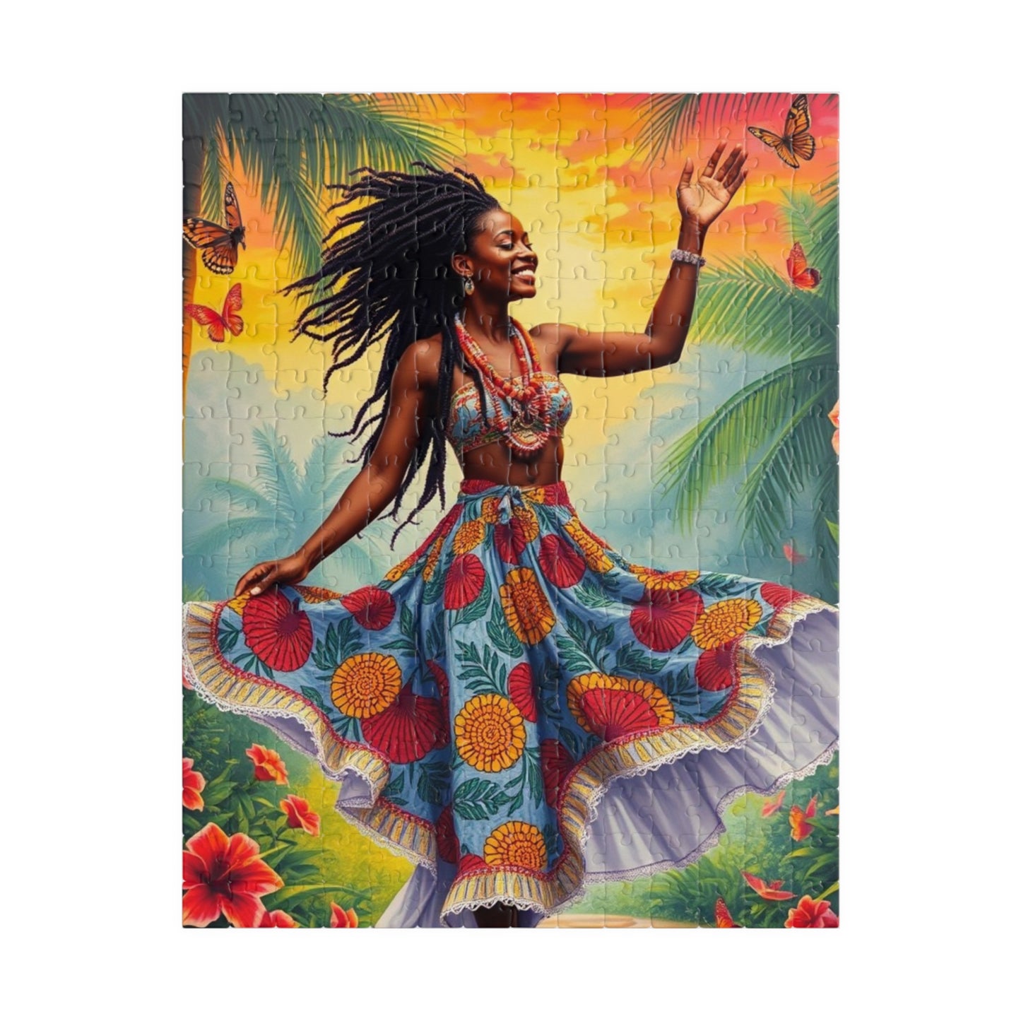 Vibrant Dance Puzzle Colorful Black Art Piece Puzzle, Afrocentric Tropical Vibe Jigsaw Game for Friend Gift for Art Lover Home Entertainment 252 pcs (Vertical) Puzzle The Puzzle Chest
