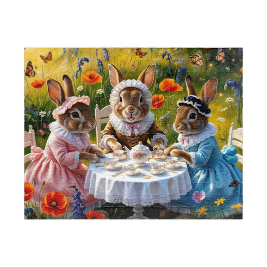 Whimsical Bunny Tea Party Puzzle, 110, 252, 520, 1014-piece Jigsaw Game, Fun Family Activity, Unique Gift for Adults, Spring Easter 252 pcs (Horizontal) Puzzle The Puzzle Chest