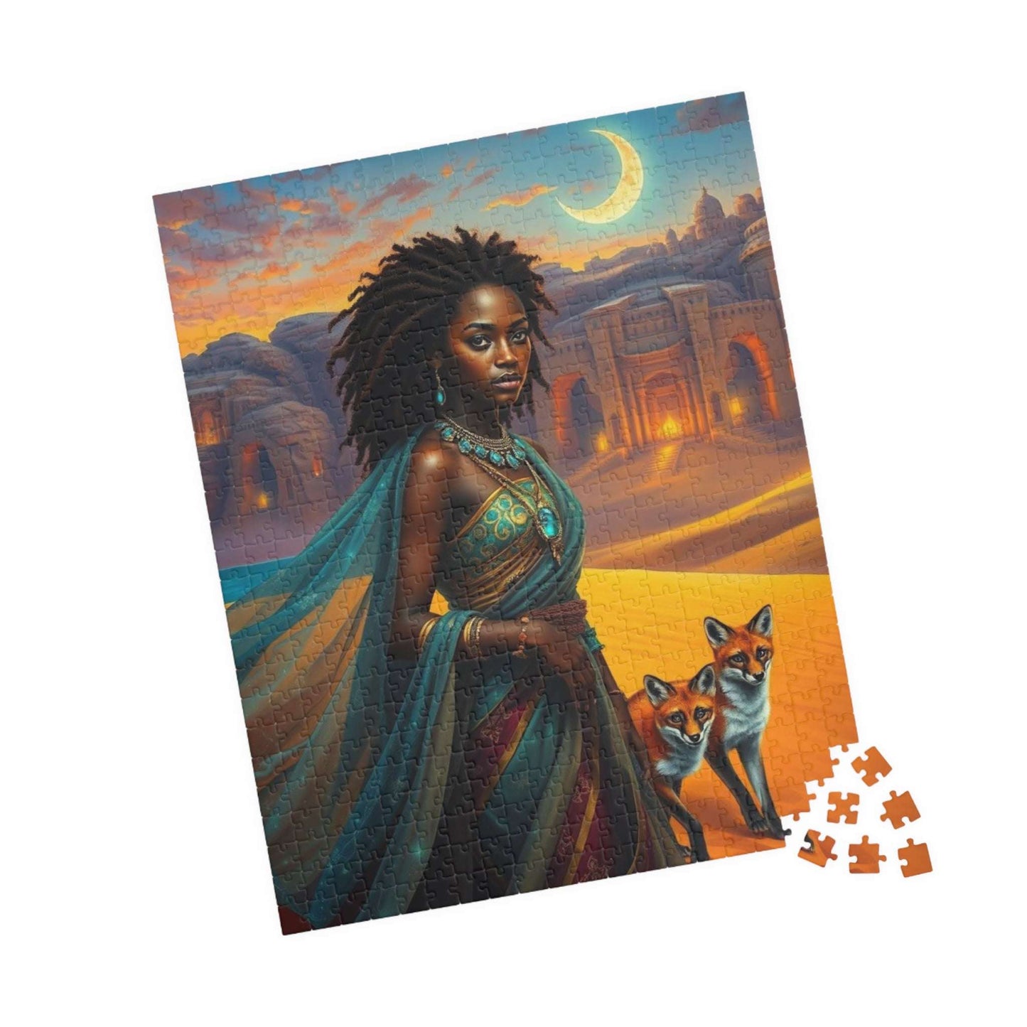 Starlit Desert Princess Puzzle - African American Woman Celestial Skies Jigsaw, Black Art, Afrocentric Artwork 520 pcs (Vertical) Puzzle The Puzzle Chest