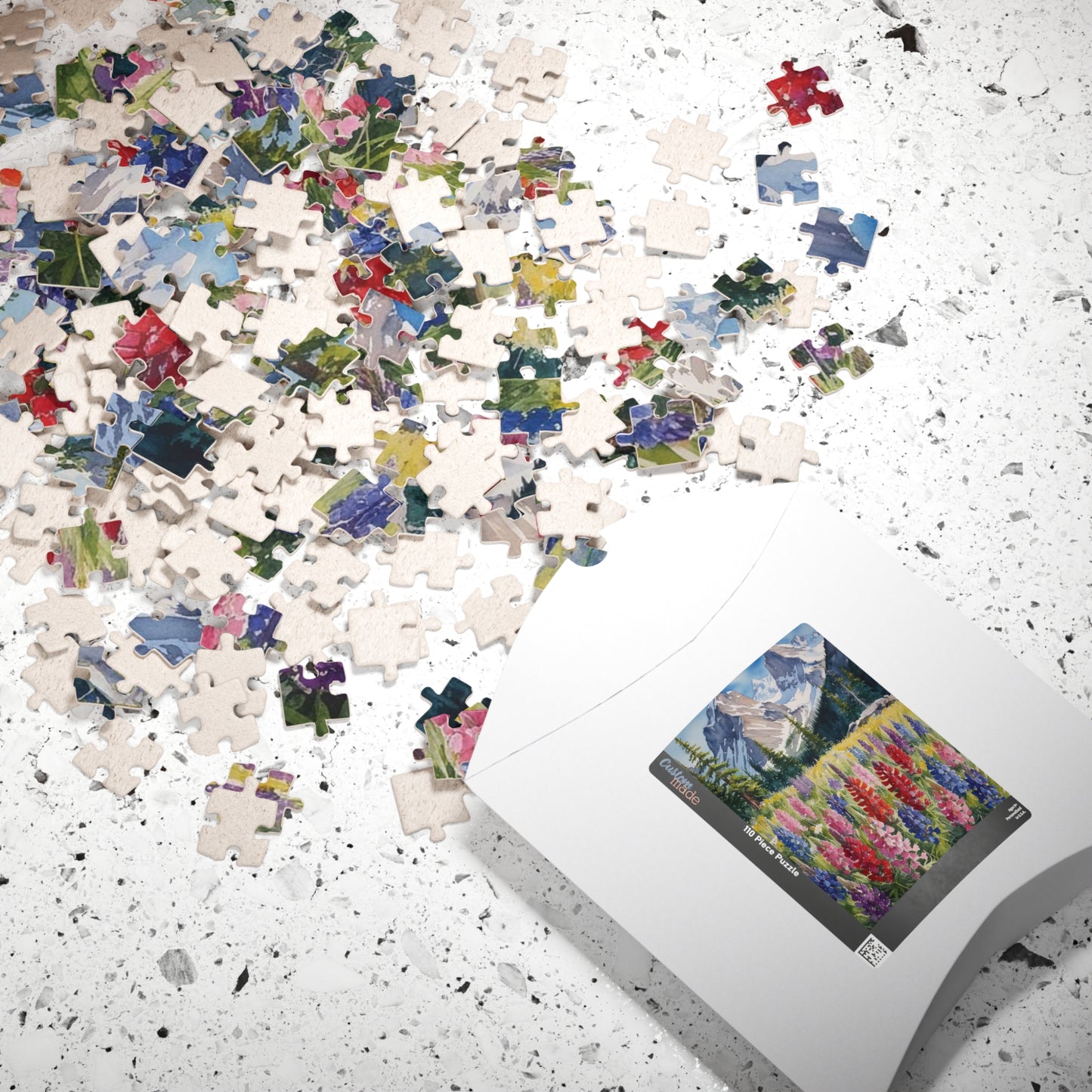 Floral Wildflower Puzzle, Landscape Alpine Meadow Jigsaw - Indian Paintbrush, Lupines, Snow-Capped Mountains, Fun Family Activity Game Night Puzzle The Puzzle Chest
