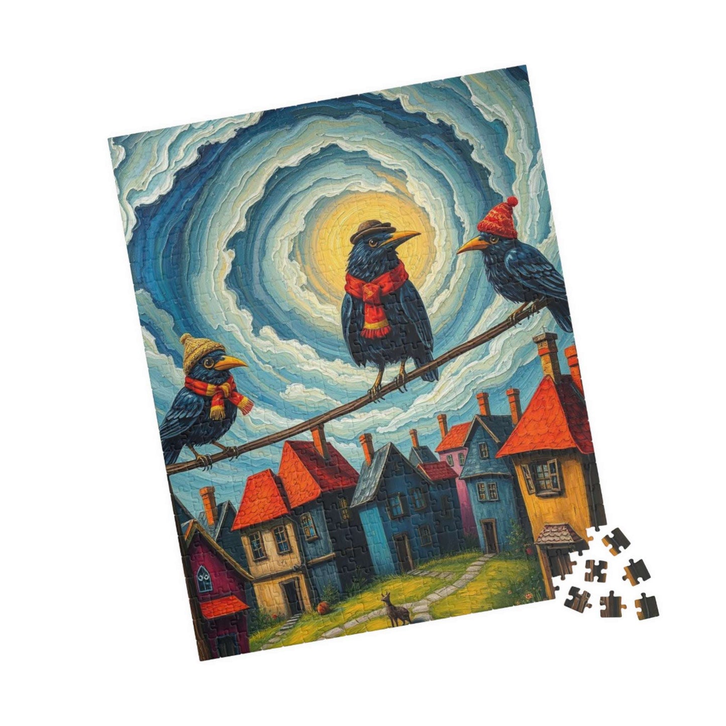 Crooked Choir Crows Puzzle - Colorful Bird Jigsaw Game for Halloween Fun Family Game Night, Gift for Puzzle Lover, Mindful Brain Teaser