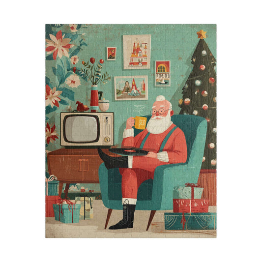 Christmas Puzzle - Santa's Cozy Livingroom Jigsaw, Retro Cartoon Illustration Puzzle The Puzzle Chest