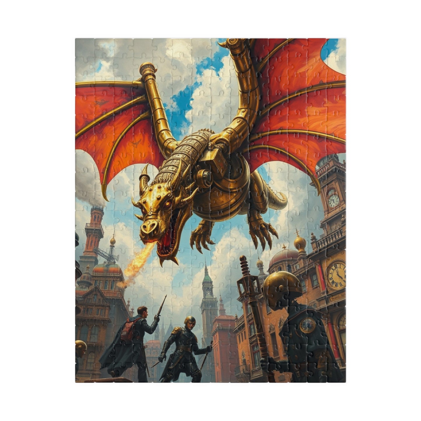 Steampunk Dragon Puzzle, Mechanical Jigsaw Game, Brass Plated Gears, Victorian Metropolis, Home Activity, Puzzle Lover Gift, Brain Teaser 252 pcs (Vertical) Puzzle The Puzzle Chest
