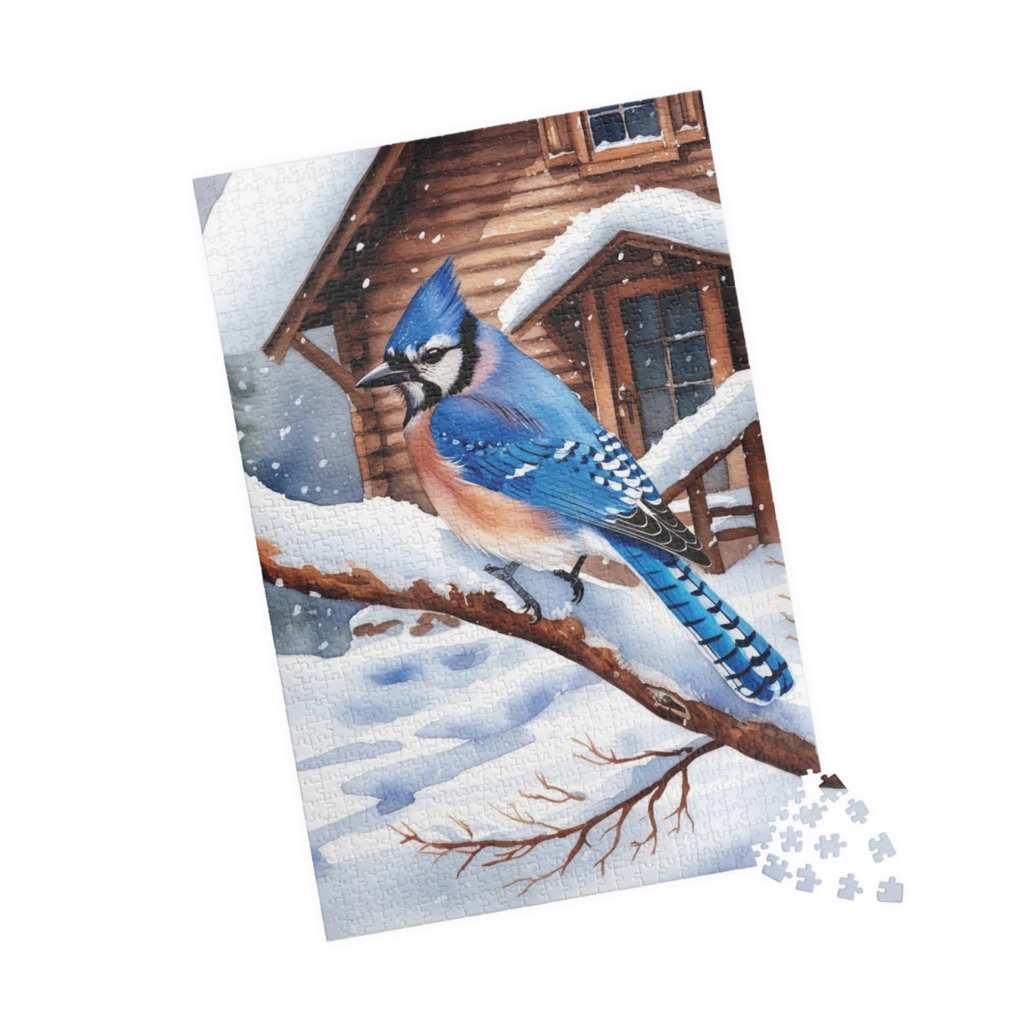 Jigsaw Puzzle, Blue Jay Perched on Branch Against Snow, 110 252 520 1014-Piece, Fun Family Activity, Relaxing Hobby, Christmas Gift, Winter Puzzle The Puzzle Chest