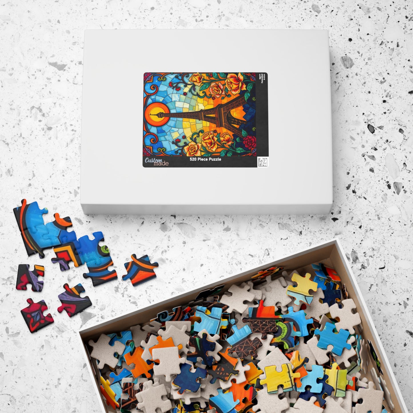 Eiffel Tower Sunset Jigsaw Puzzle, Floral Stained Glass Style, Famous Landmark, Parisian Landscape Art, Relaxing Adult Hobby, Giftable Game Puzzle The Puzzle Chest