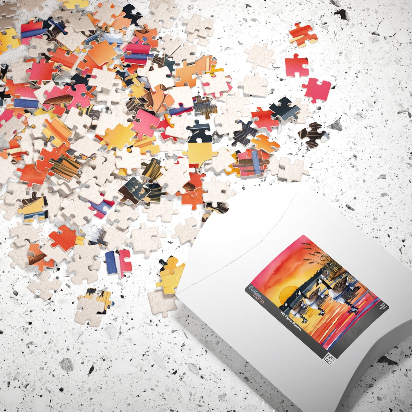 Puzzle, Geese Gliding Across Glassy Lake, 110 252 520 1014-Piece Sunset Jigsaw Game, Relaxing Activity, Bird Lovers Gift, Wildlife Art Puzzle The Puzzle Chest