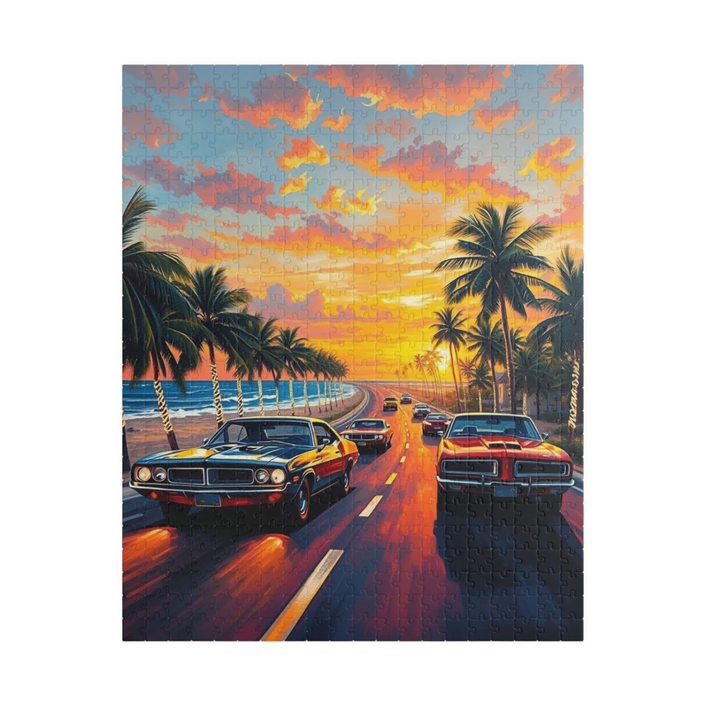 Sunset Muscle Car Puzzle | Nostalgic Jigsaw Puzzle for Adults, Friend Gift for Car Enthusiasts, Family Fun Game Night, Challenging Activity 520 pcs (Vertical) Puzzle The Puzzle Chest