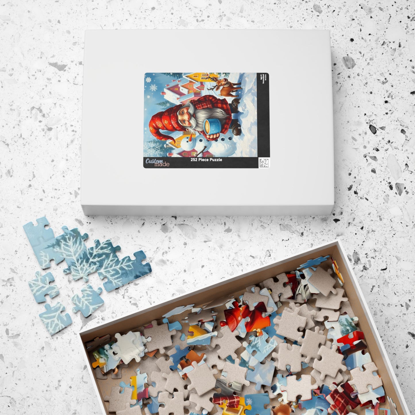 Charming Winter Gnome Puzzle, Reindeer Snowman and Hot Cocoa Holiday Fun, Snowy Village Scene Jigsaw Game, Puzzle Lover Gift, Mindfulness Puzzle The Puzzle Chest