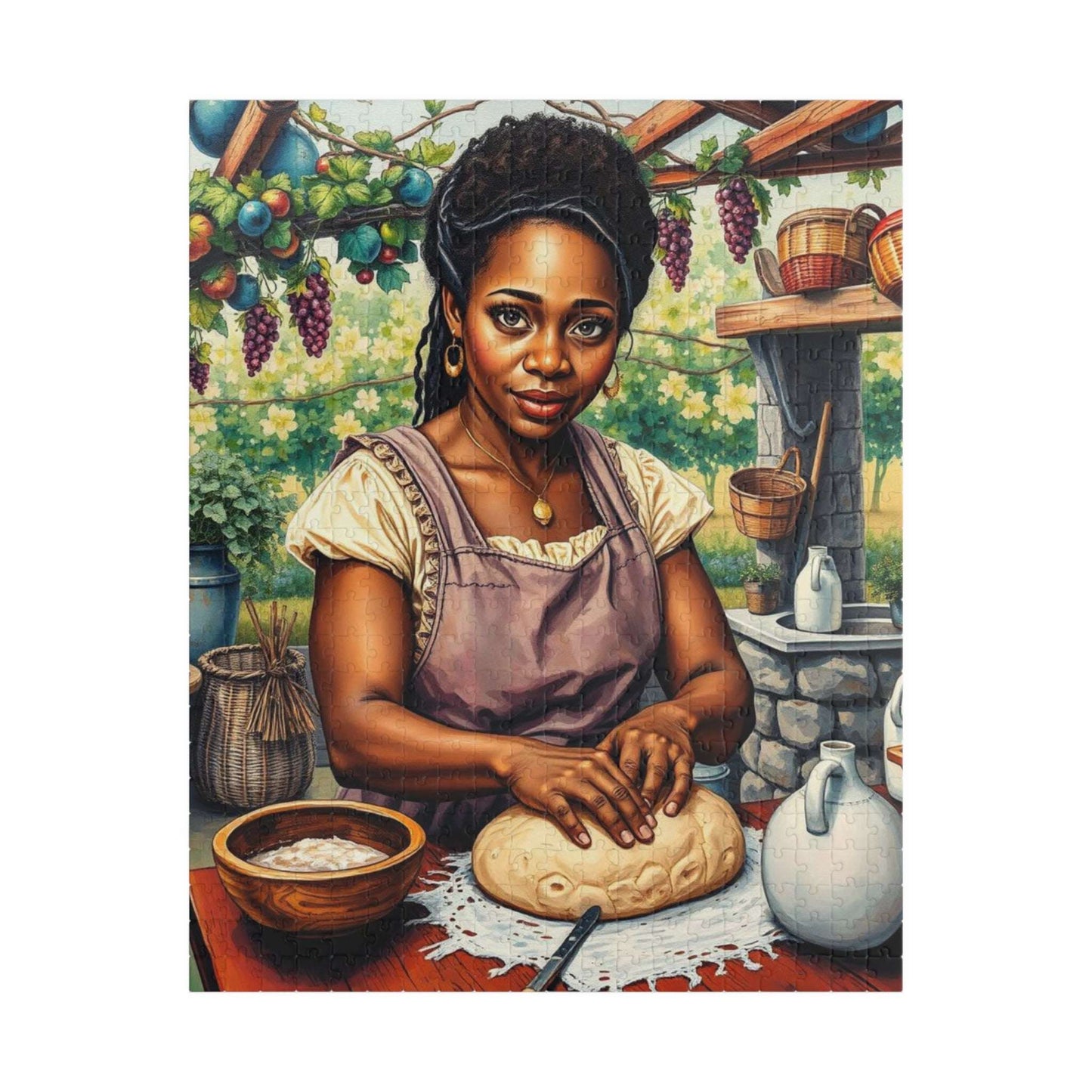The Artisan Baker Jigsaw Puzzle - Black Woman Kneading Bread, Afrocentric Art, African American Cooking Chef Puzzle The Puzzle Chest