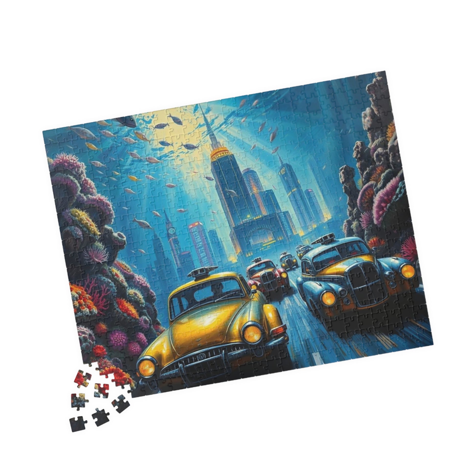 Vintage Car Puzzle - Underwater Cityscape Jigsaw Game, Urban Art Puzzle The Puzzle Chest