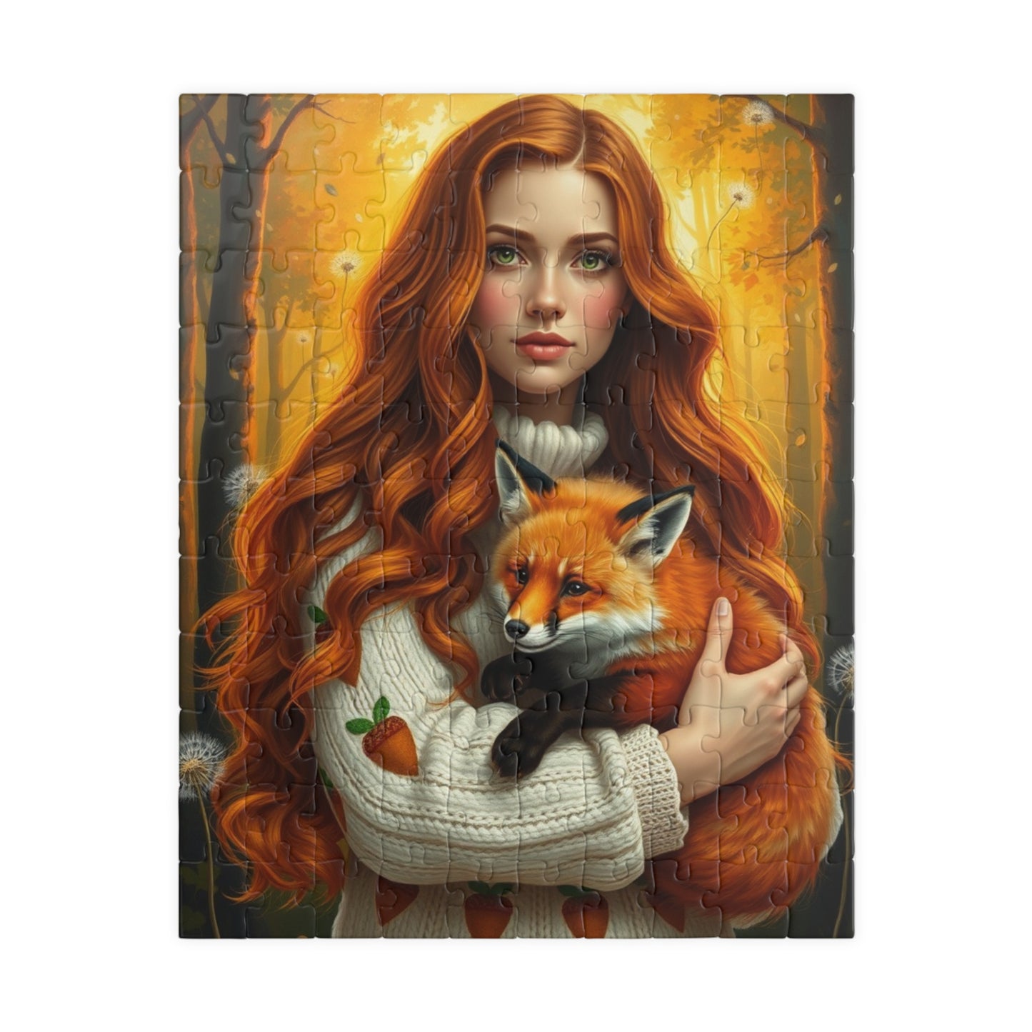 Nature-Inspired Jigsaw Puzzle Featuring a Woman and Fox, Animal Lover Gift for Friend, Indoor Activity for Family or Solo Entertainment 110 pcs (Vertical) Puzzle The Puzzle Chest