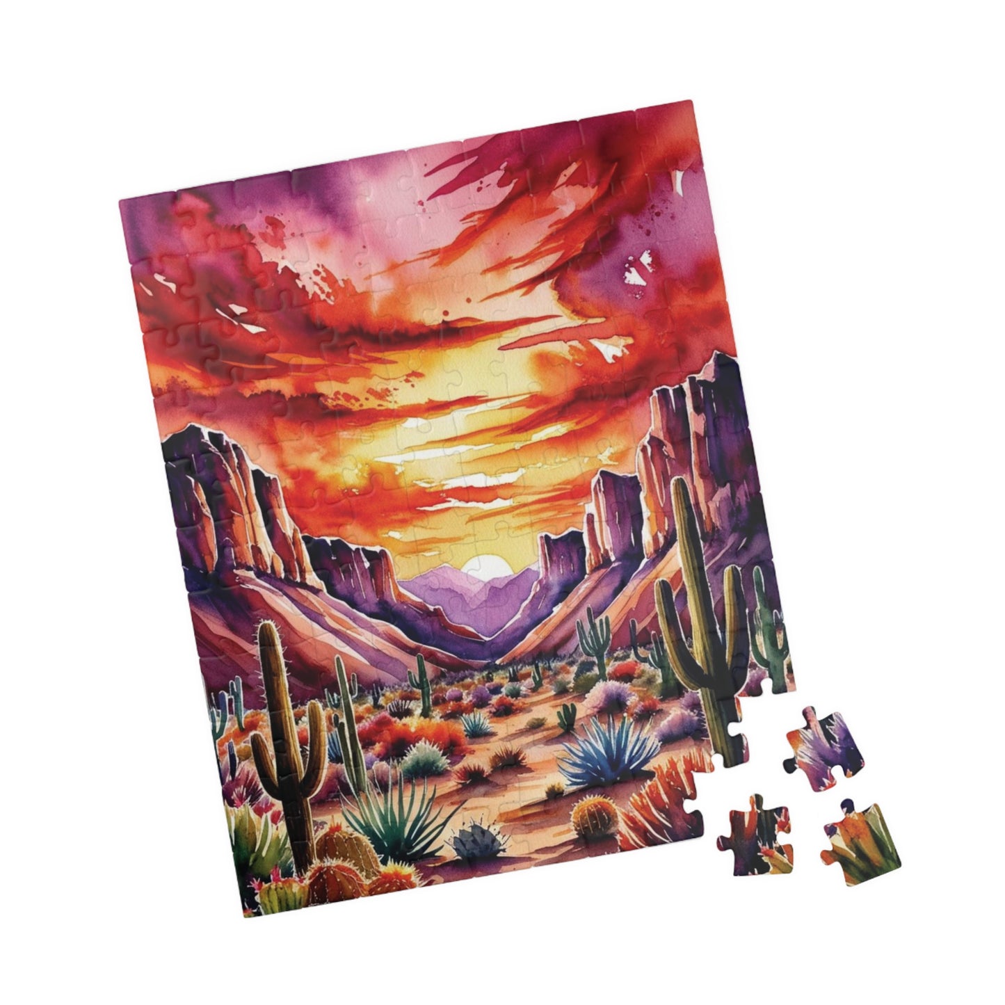 Puzzle - Desert Landscape 1000 Piece Jigsaw, Cactus Sunset Mountain Scene, Challenging Adult Hobby Game, Relaxing Family Activity, Home Puzzle The Puzzle Chest