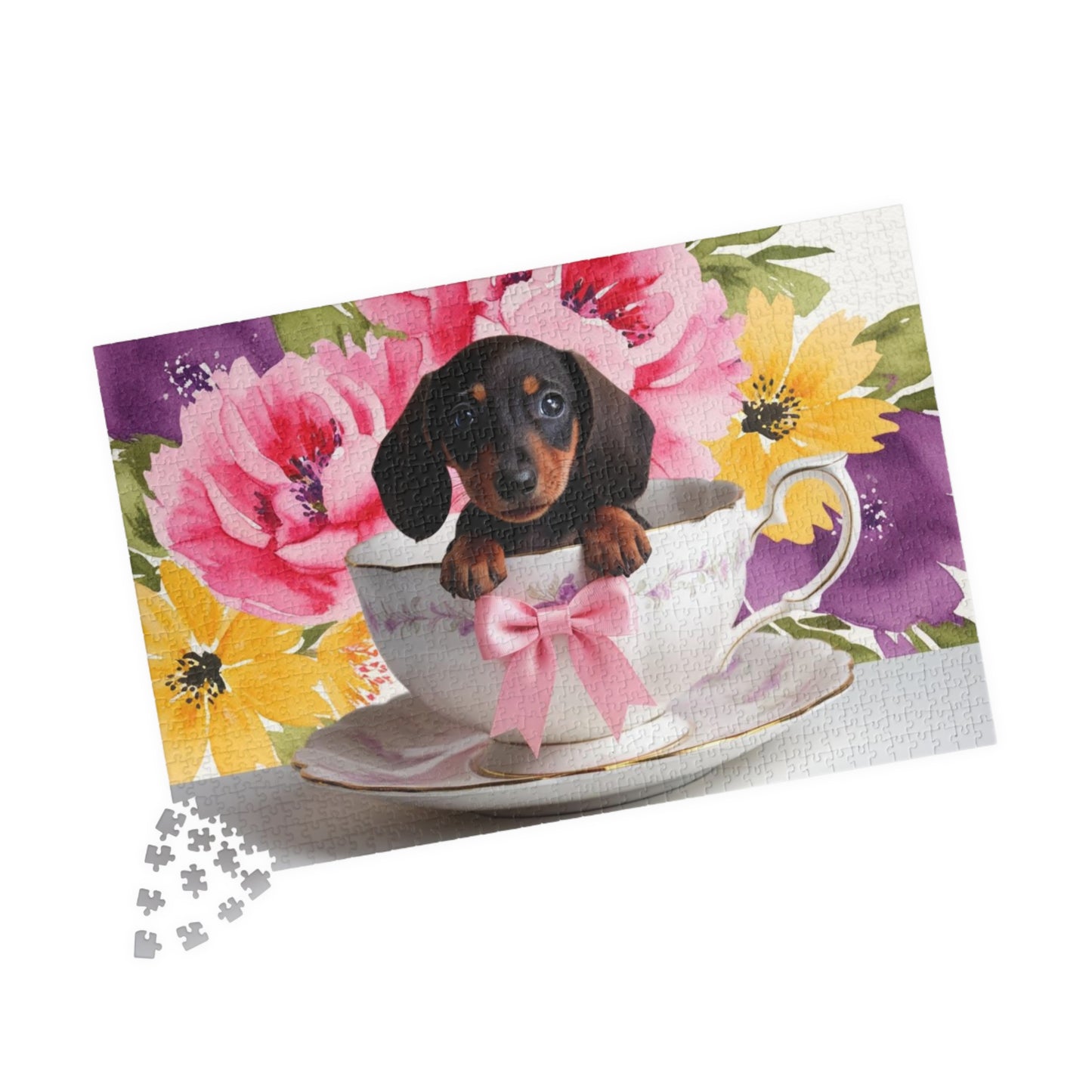 Cute Dachshund Puppy in Teacup Puzzle, Fun Family Activity, Pet Lovers Gift, 110-1014 Piece Puzzle, Dog-Themed Decor, Gift for Animal Lovers Puzzle The Puzzle Chest